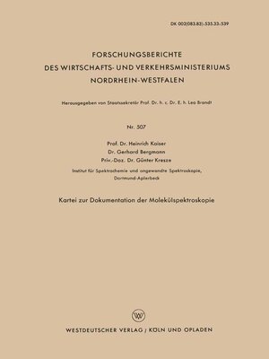 cover image of Kartei zur Dokumentation der Molekülspektroskopie